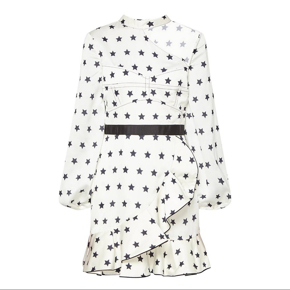 Self-Portrait Satin Star Print Frill Mini Dress
